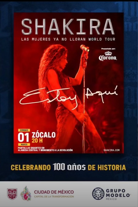 Shakira confirma concierto gratuito en el Zócalo de la CDMX el 1 de marzo
